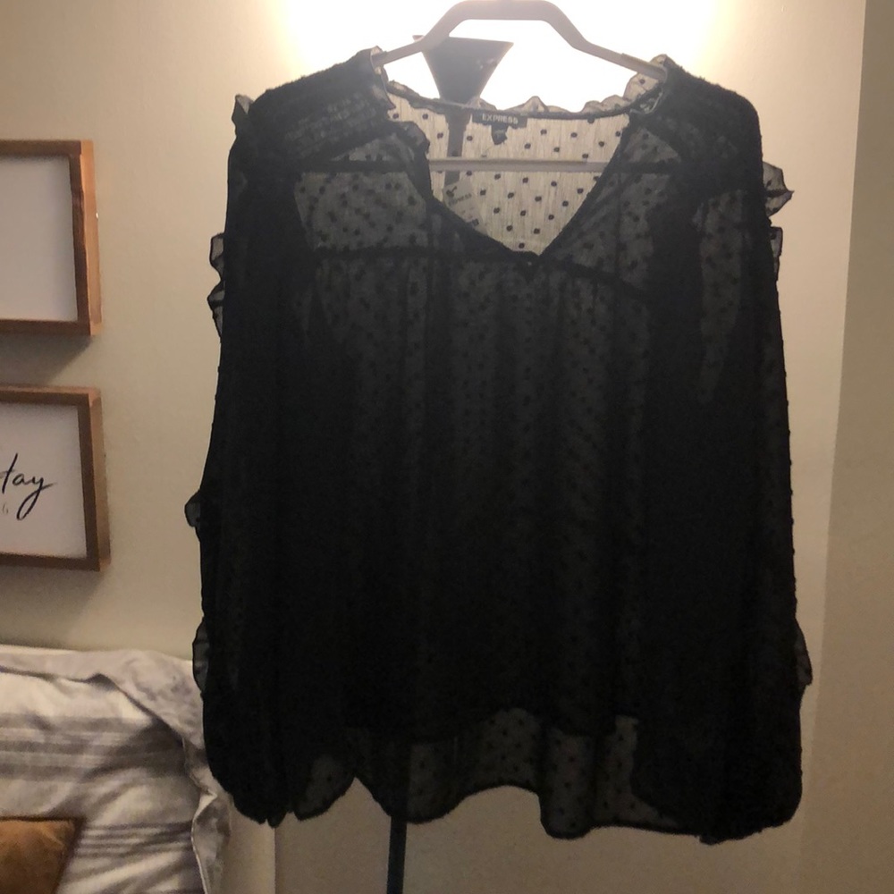Black sheer polka dot blouse